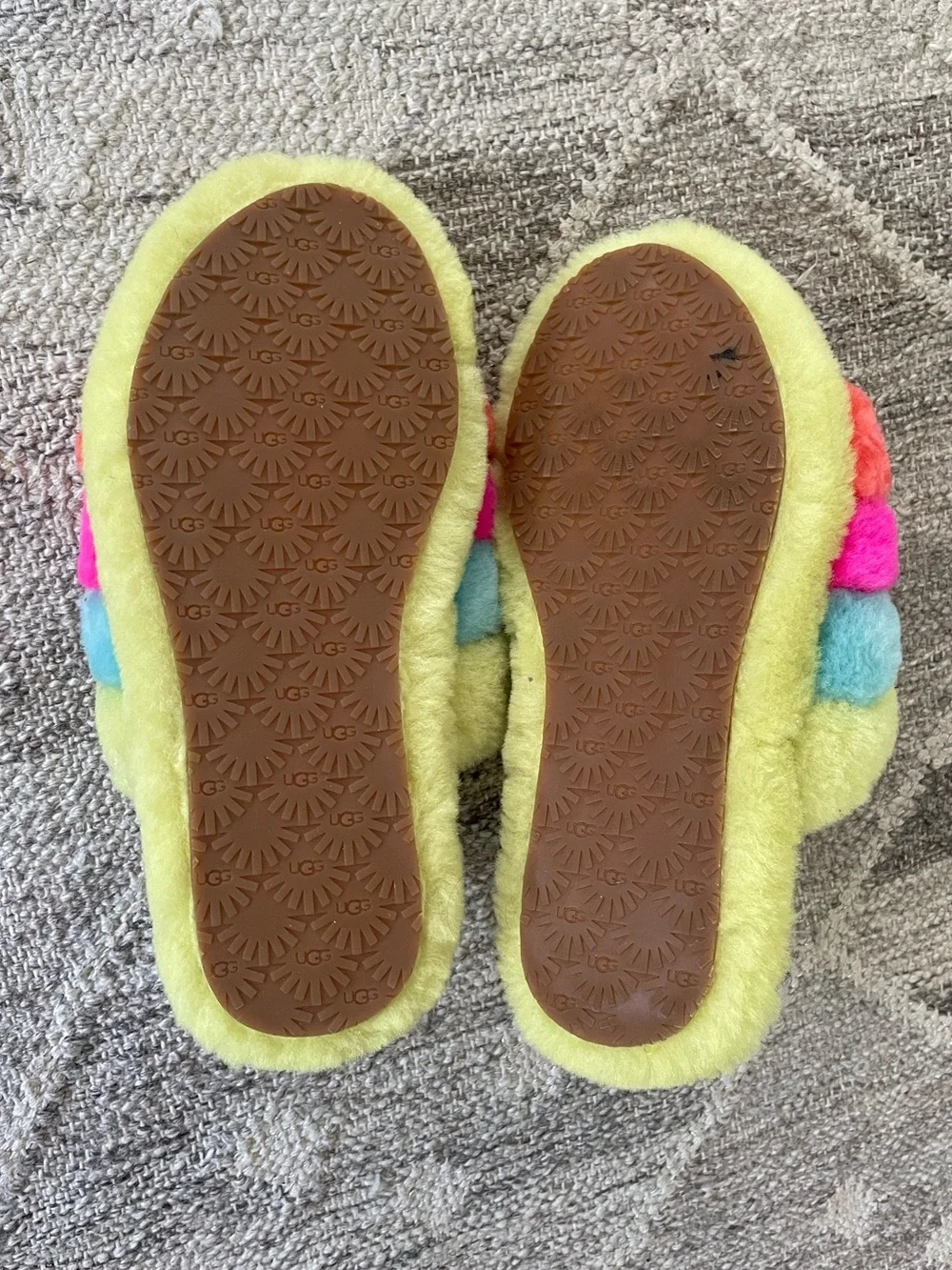 UGG Kids Multicolor Plush Slide Slippers - Lime, Blue, Pink, Coral